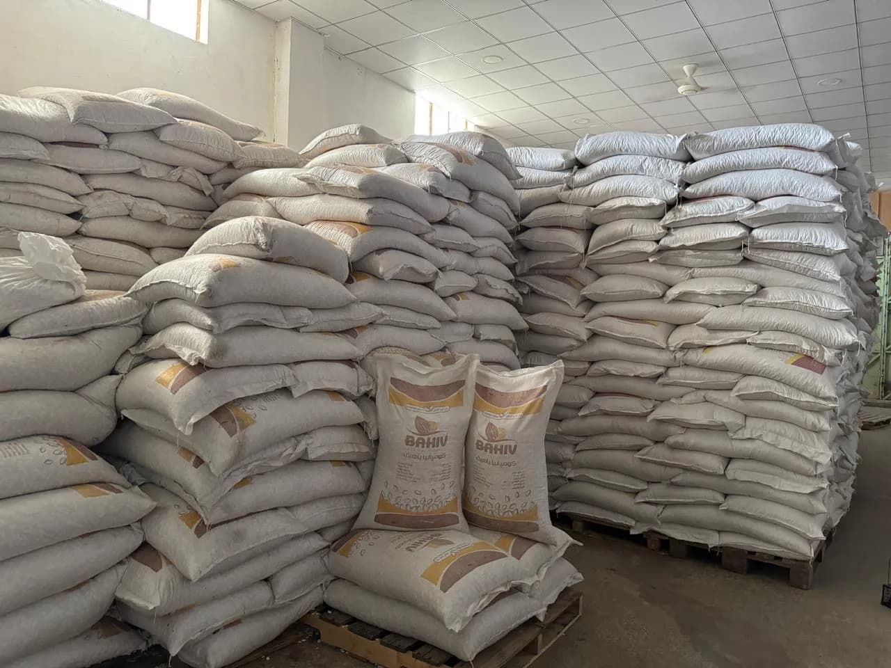 Palletised sacks in the BAHIV warehouse